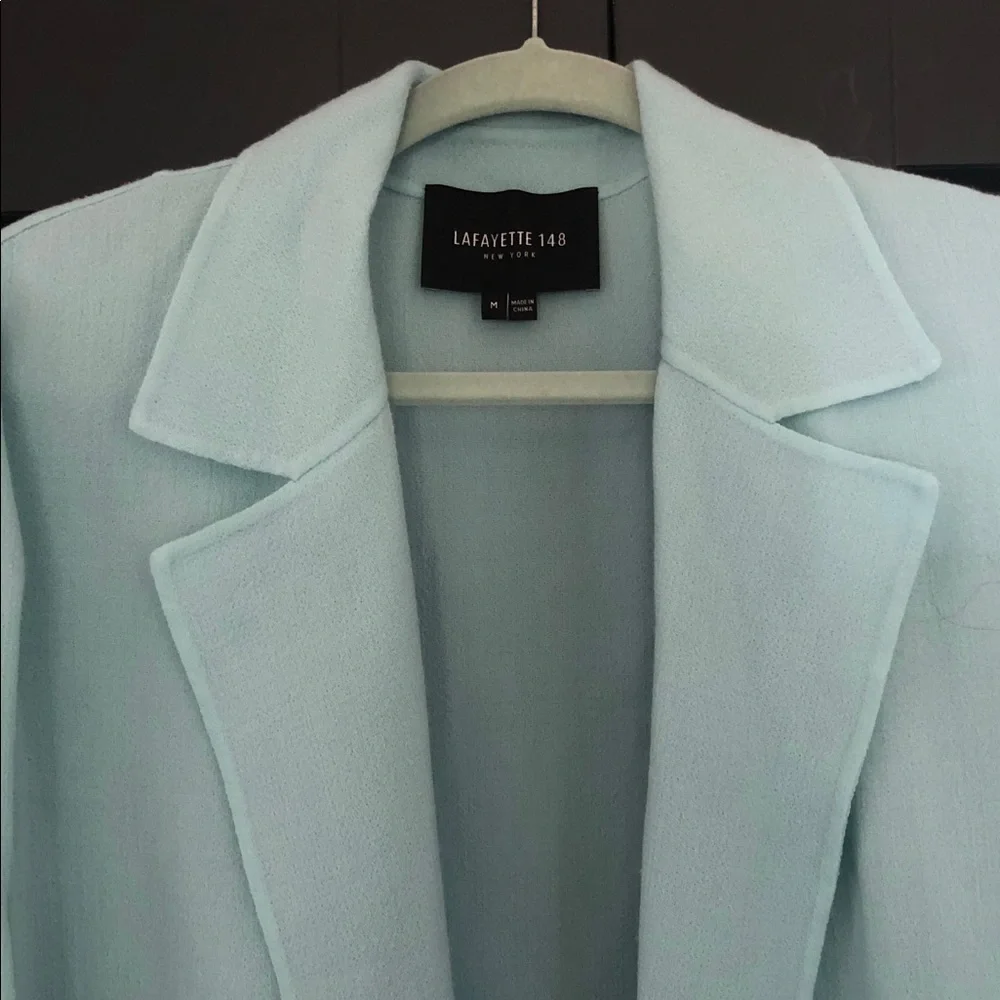Lafayette 148 NY Tiffany Blue Lightweight Wool Duster Blazer Sz M, excellent - Picture 4 of 12